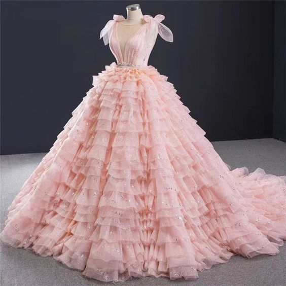 Sparkly Blush Pink Quinceanera Dresses Layered Ruffle Sweet 16 Dress Blush Pink Ball Gown Y476 - VelvetHem