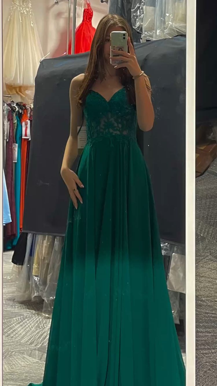 A-line V Neck Green Prom Dress,Green Evening Dress,Graduation Dress Y1836 - VelvetHem
