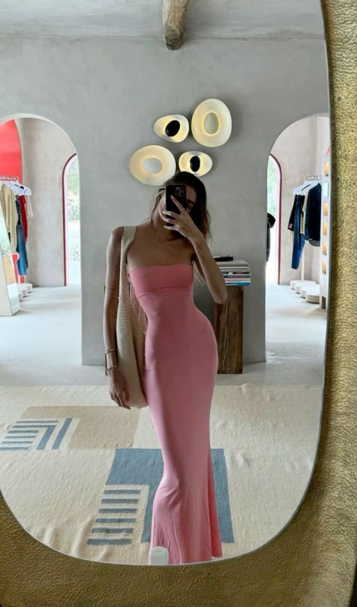 Pink Strapless Sheath Long Prom Dress Sexy Evening Gown Y7514 - VelvetHem