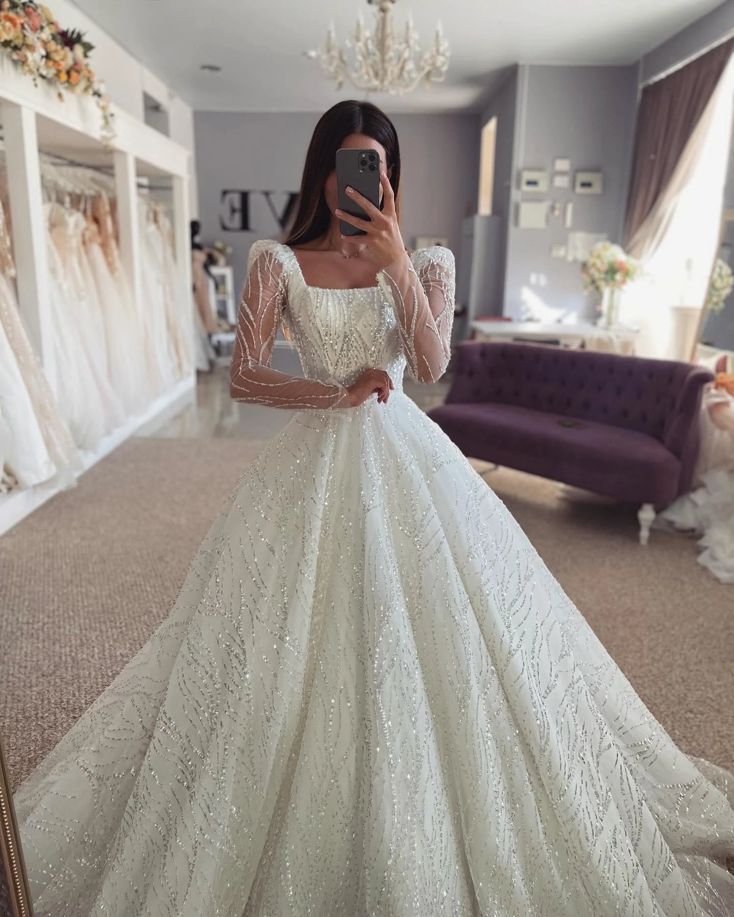Fabulous A-Line Lace Off-The-Shoulder Long Sleeve White Wedding Dress With Ruffles (ZD15546)