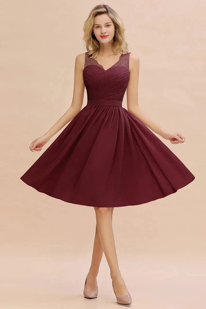 Fabulous A-Line V-Neck Sleeveless Satin Short Bridesmaid Dresses (ZD12859) - VelvetHem