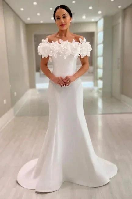 Fabulous Mermaid Satin Off-The-Shoulder Sleeveless White Wedding Dress (ZD16651) - VelvetHem