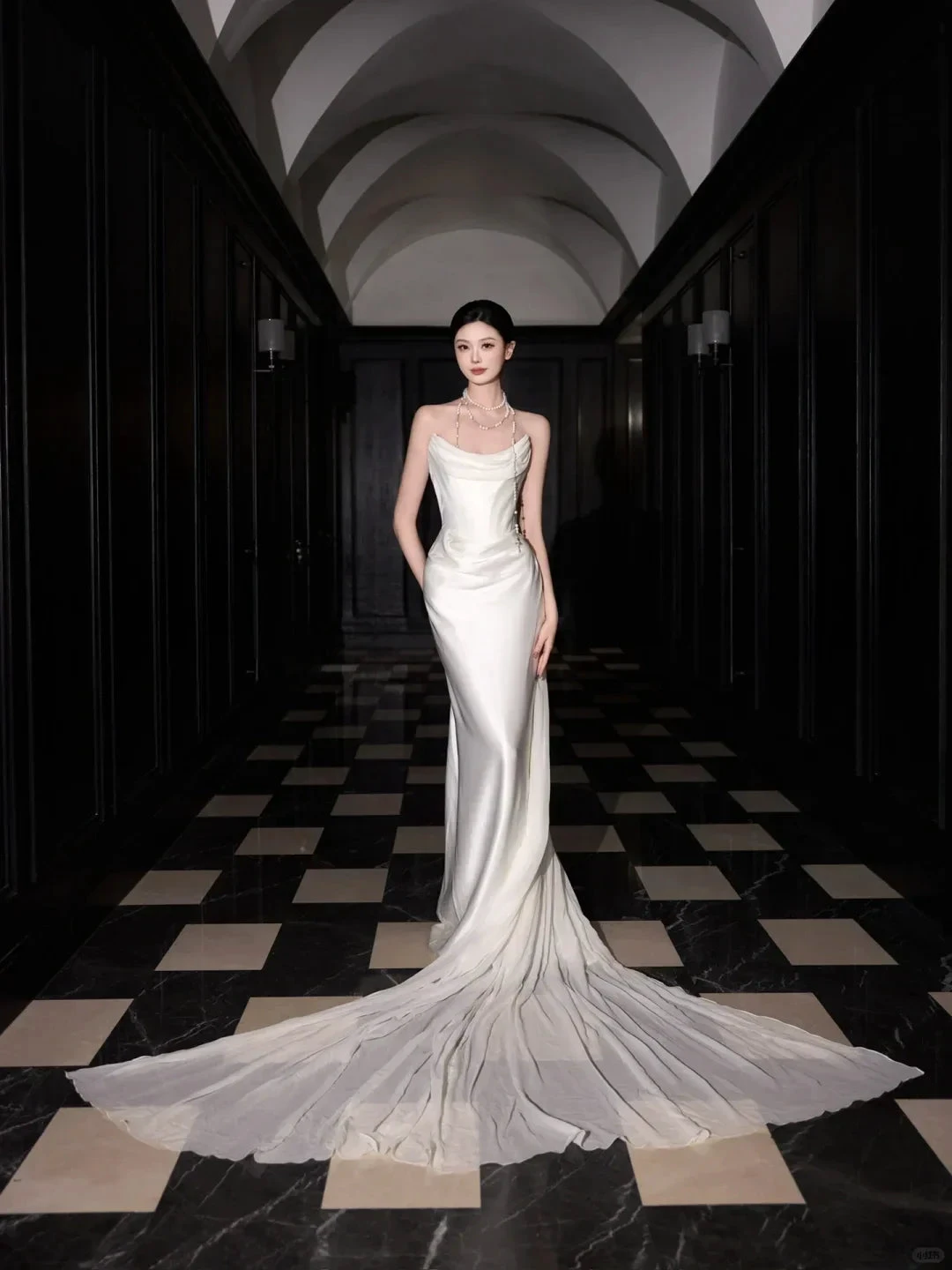 Classy White Satin Chiffon Mermaid Prom Dress,Strapless Long Wedding Dress (ZD13750)
