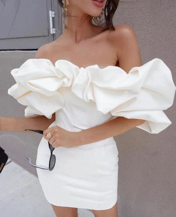 Women's Party Dress Corset Dress Cocktail Dress Pure Color Ruched Spring Summer Off Shoulder Fashion Party Slim White Short Homecoming Dress (ZD12489) - VelvetHem
