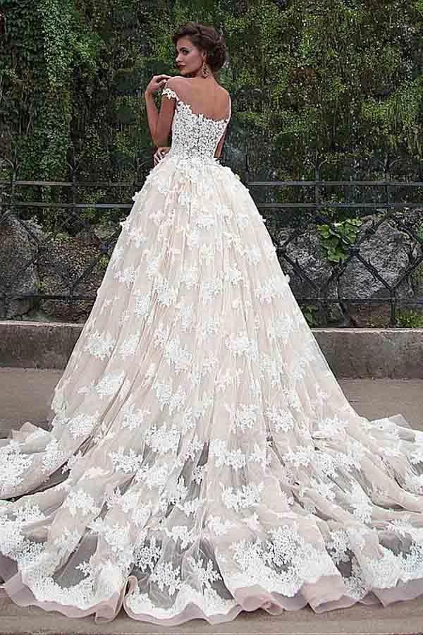 Fantastic Tulle Bateau Neckline Ball Gown Wedding Dresses With Lace (ZD15466)