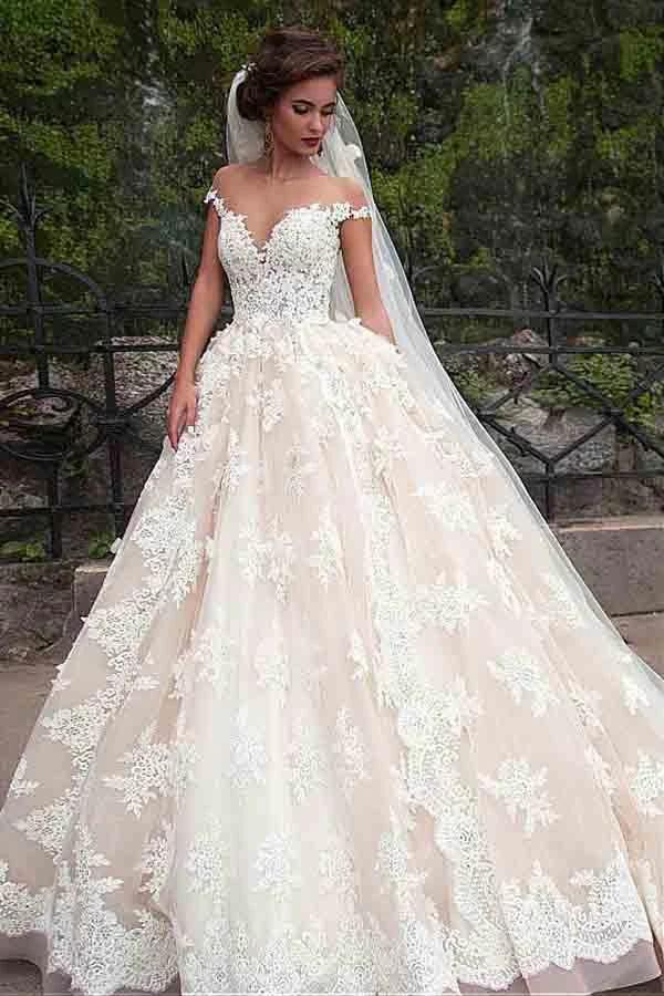 Fantastic Tulle Bateau Neckline Ball Gown Wedding Dresses With Lace (ZD15466)