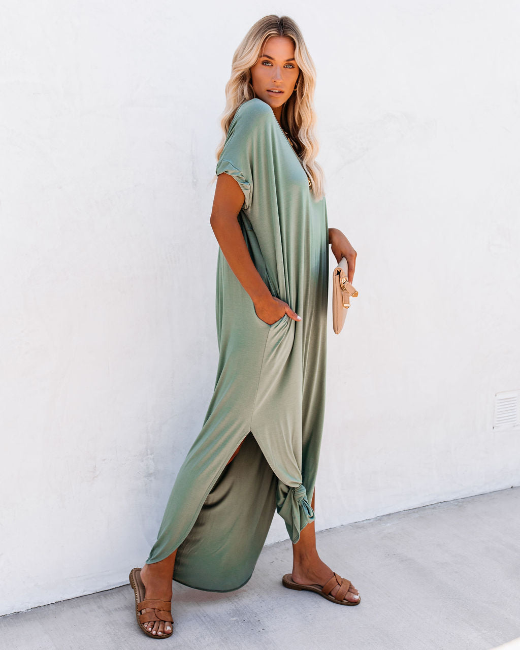 Farmers Market Pocketed Modal Maxi Dress Dark Sage