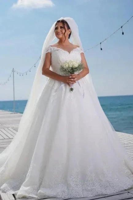 Fashion A-line Off-the-shoulder Wedding Dresses With Lace (ZD14617) - VelvetHem
