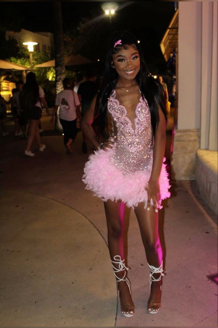 Luxurious Pink Beaded Feathers Homecoming Dress Cocktail Dress - VelvetHem