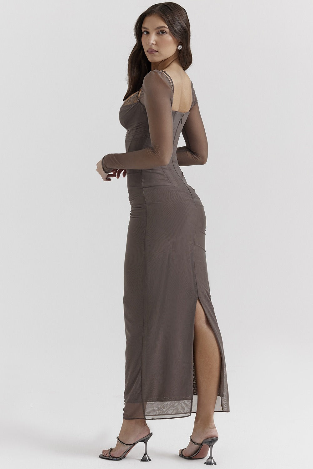 Backless Split Bodycon Maxi Dress - View 3 | VelvetHem
