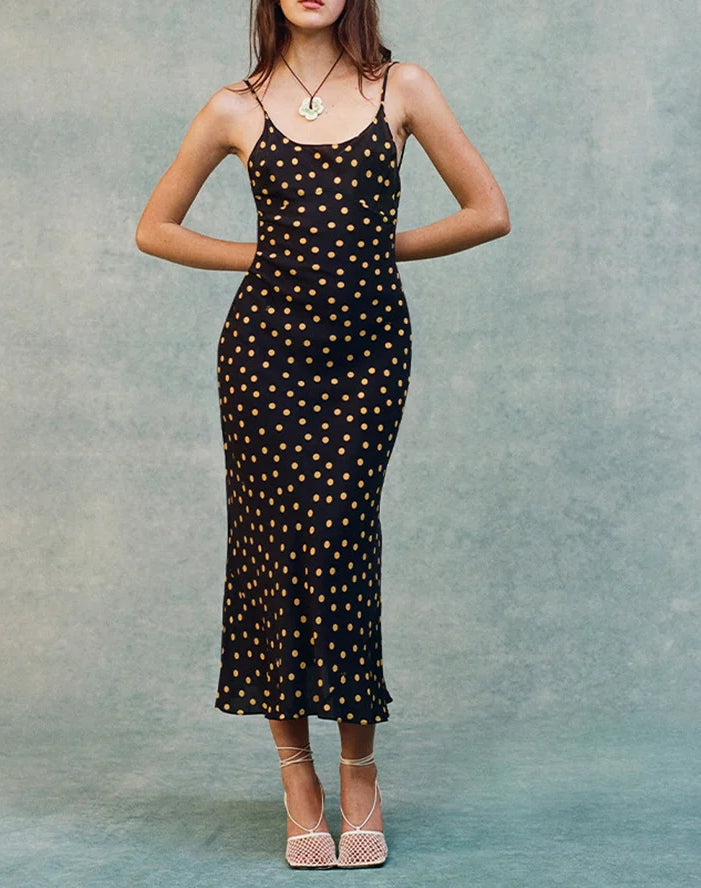 Dot Print Spaghetti Midi Dress - VelvetHem
