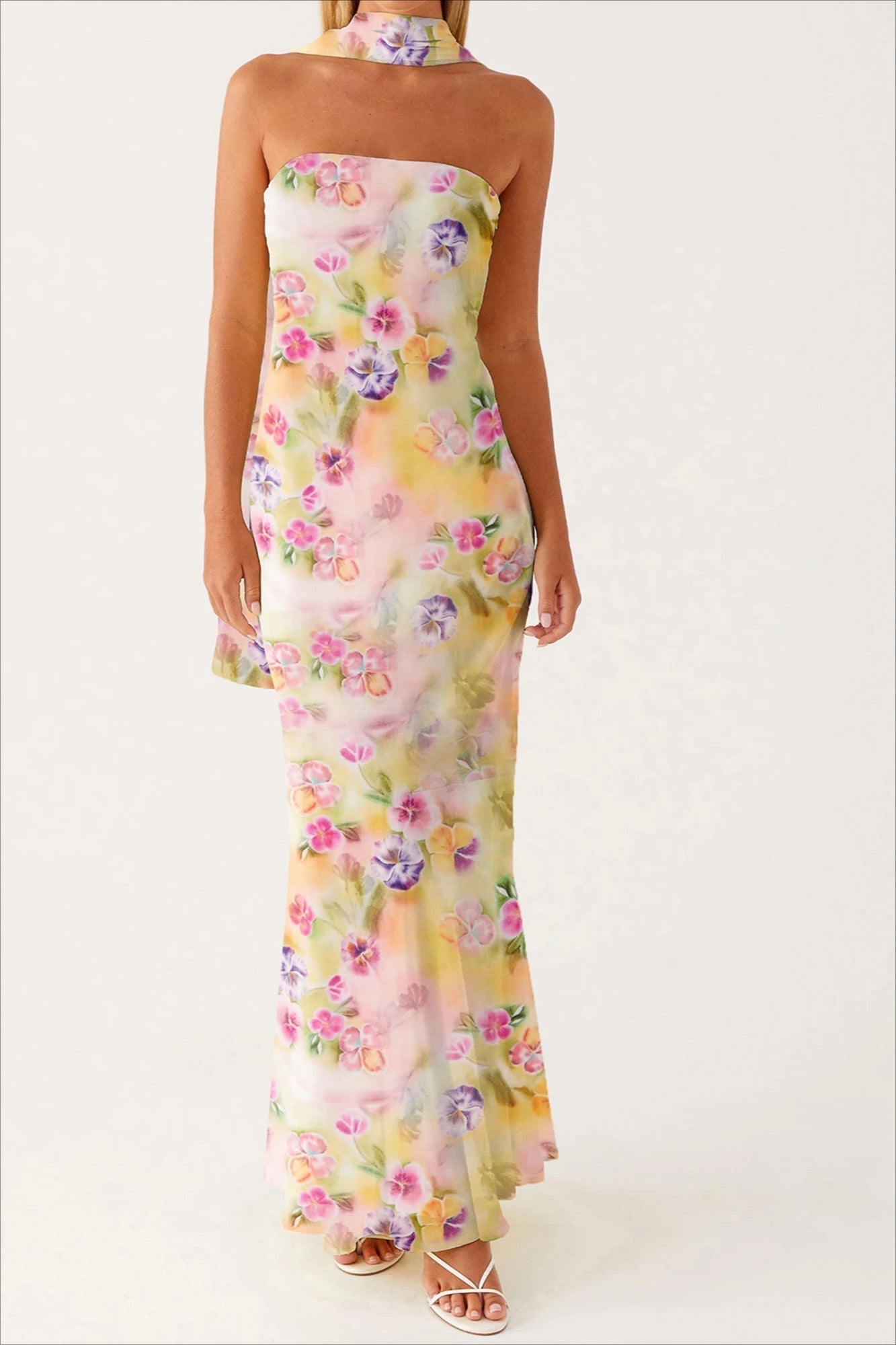 Strapless Ruffle Maxi Floral Dress - VelvetHem
