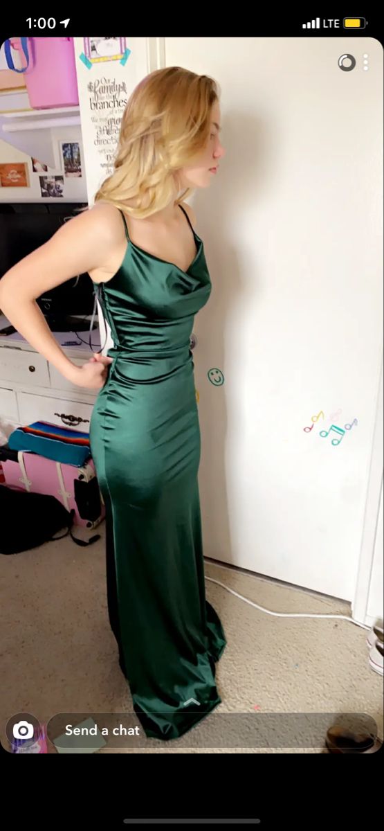 Emerald Green Cowl Neck Satin Mermaid Prom Dress - VelvetHem