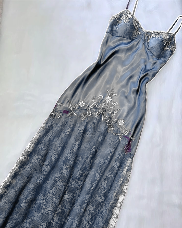 Vintage purple dress with flower accents Formal Evening Dress fg6334 - View 9 | VelvetHem