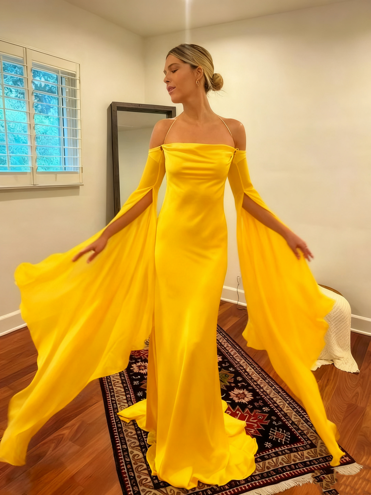 Wedding Dresses Soft Satin Long Floor Length Open Back Simple Bridal Gown With Detachable Flare Sleeves fg6409 - View 7 | VelvetHem
