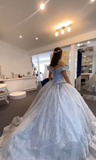 A Line Light Blue Off The Shoulder Quinceanera Dress Ball Gown fg6547 - View 8 | VelvetHem