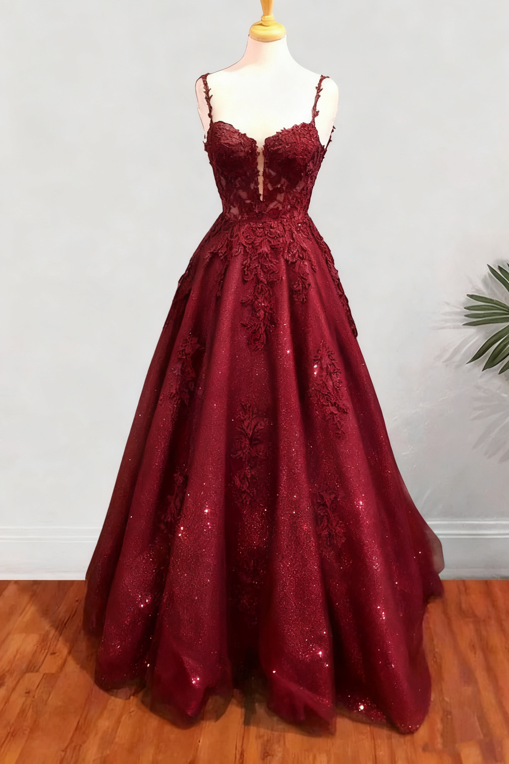 A-line Spaghetti Straps Long/Floor-Length Tulle Prom Dress With Beading Glitter Appliqued fg6754 - View 7 | VelvetHem