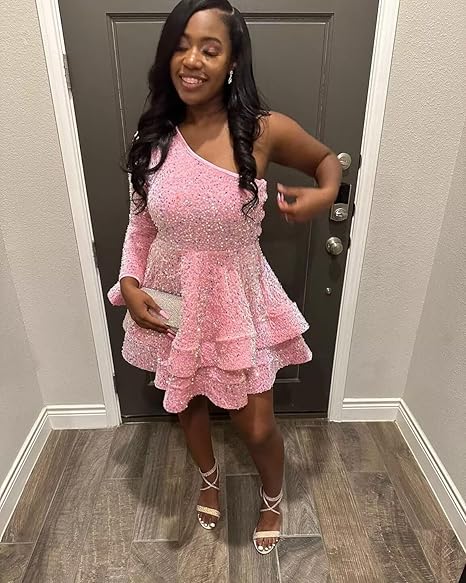 Pink Halter A-Line Sequins Short Party Dress Birthday Outfits fg7116 - View 3 | VelvetHem