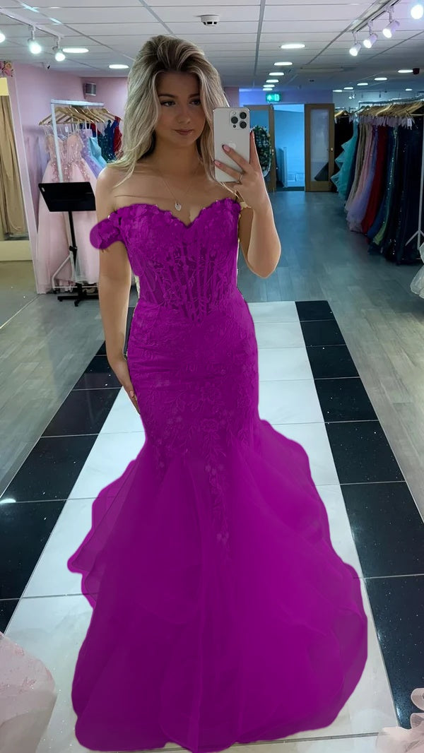 Yellow Mermaid Lace Evening Prom Dress, Long Party Formal Dresses fg7181 - View 7 | VelvetHem