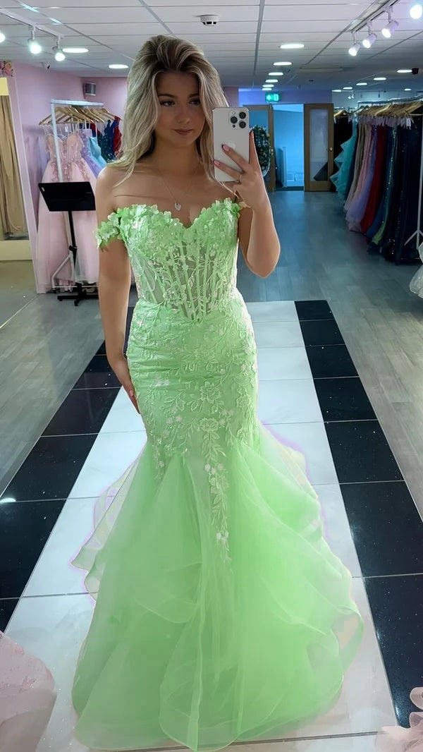 Yellow Mermaid Lace Evening Prom Dress, Long Party Formal Dresses fg7181 - View 10 | VelvetHem