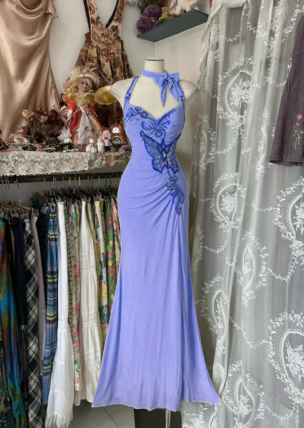 Yellow Halter Mermaid Long Prom Gown Evening Dress fg7398 - View 6 | VelvetHem
