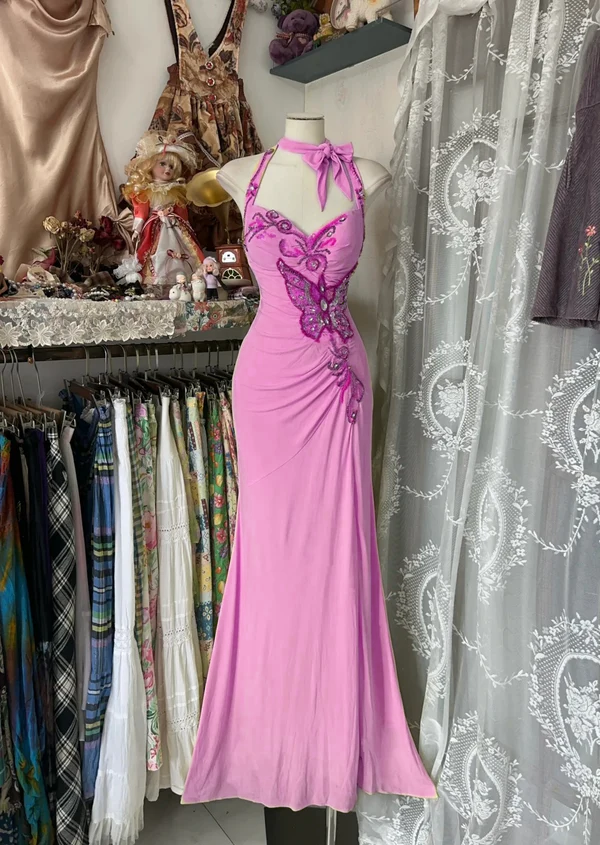 Yellow Halter Mermaid Long Prom Gown Evening Dress fg7398 - View 7 | VelvetHem
