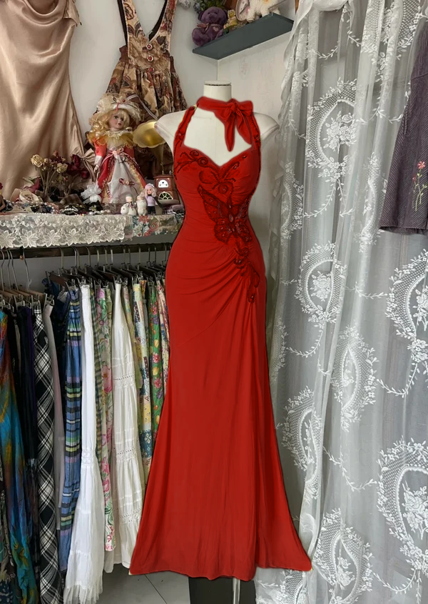 Yellow Halter Mermaid Long Prom Gown Evening Dress fg7398 - View 9 | VelvetHem