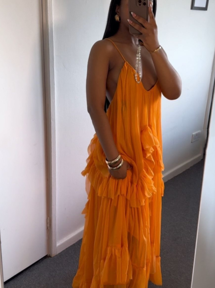 Sexy Orange Dress Long Evening Party Gowns - View 3 | VelvetHem