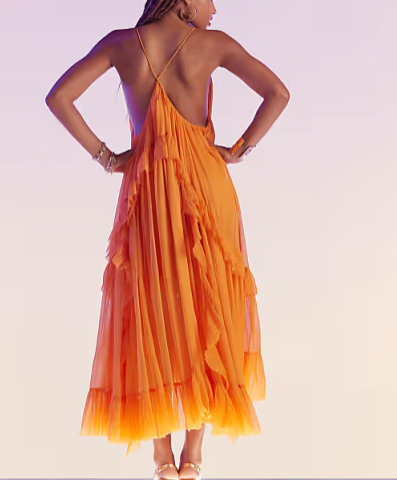 Sexy Orange Dress Long Evening Party Gowns - View 4 | VelvetHem