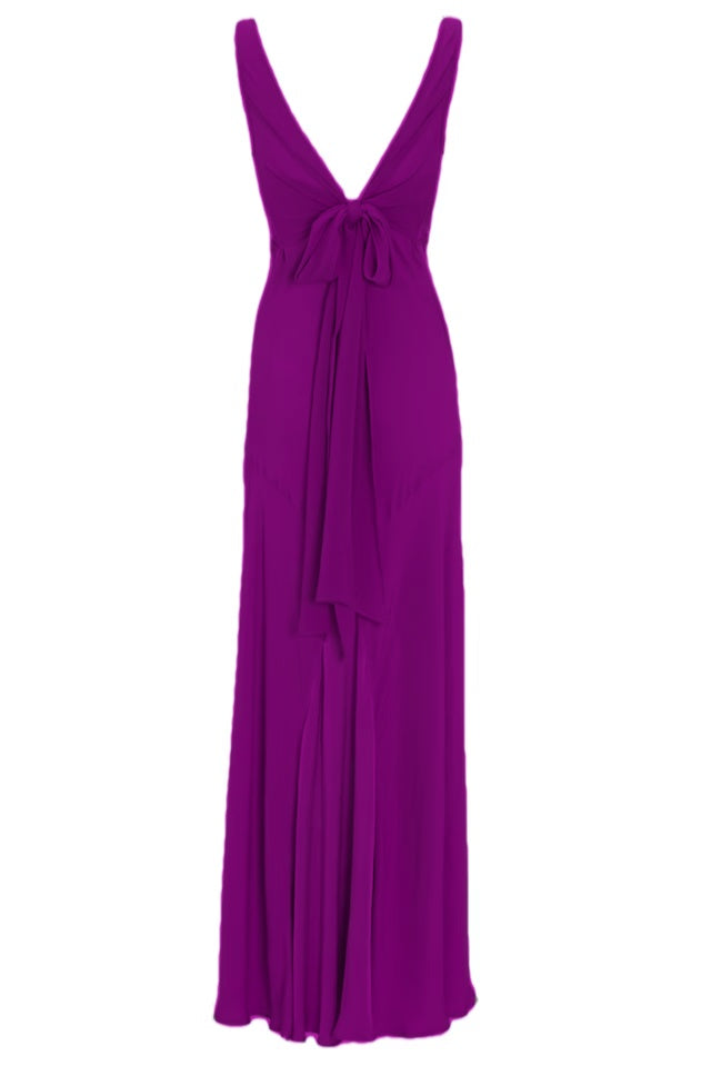 Pink Chiffon V Back Long Prom Dress Elegant Bridesmaids Dress fg7333 - View 3 | VelvetHem