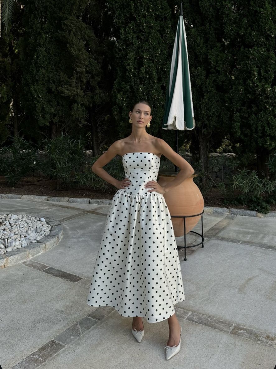 A Line Black Polka Dots Prom Dresses New Arrive Party Dress Evening Dress
