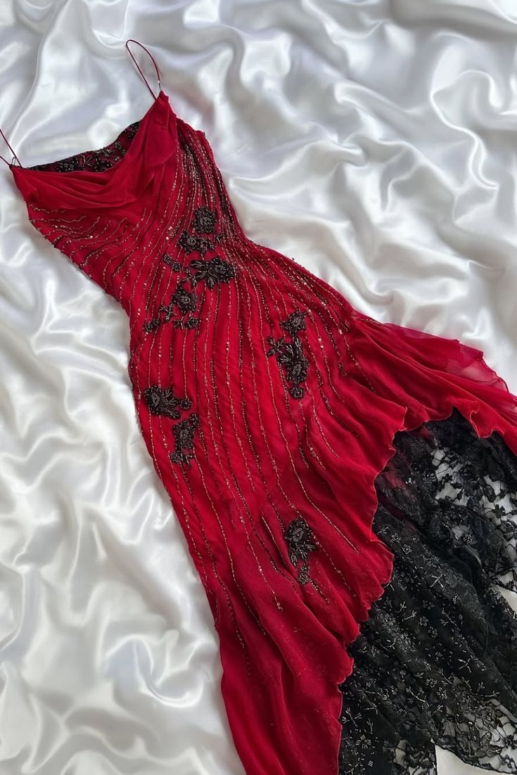Beaded Red Sexy Long Prom Dress Classy Evening Dress - VelvetHem