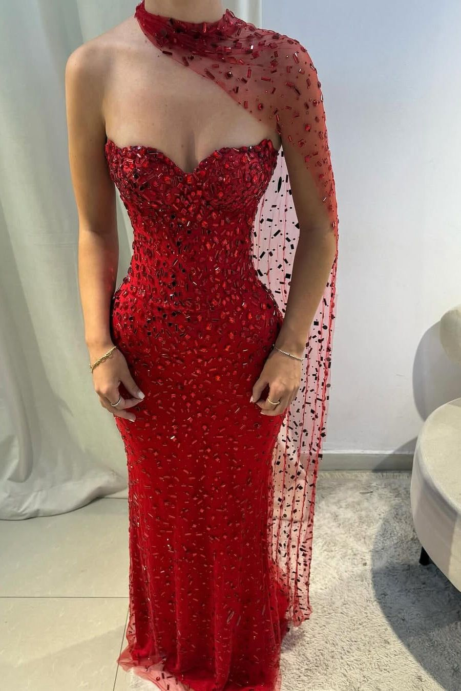 Burgundy Mermaid Long Prom Dress Beaded Sexy Formal Party Dress Birthday Outfit - VelvetHem