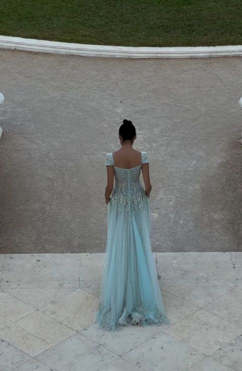 V Neck Tulle Beaded Prom Dress Classy Evening Dress Birthday Gown - View 4 | VelvetHem