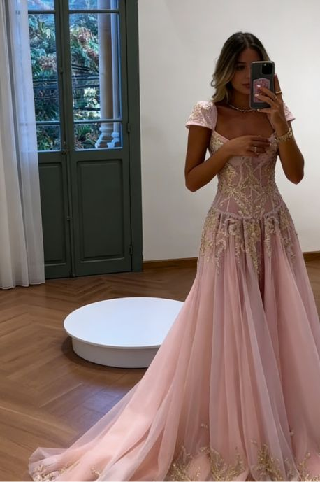 V Neck Tulle Beaded Prom Dress Classy Evening Dress Birthday Gown - View 9 | VelvetHem