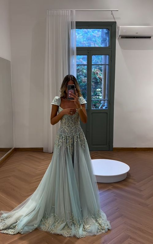 V Neck Tulle Beaded Prom Dress Classy Evening Dress Birthday Gown - View 5 | VelvetHem