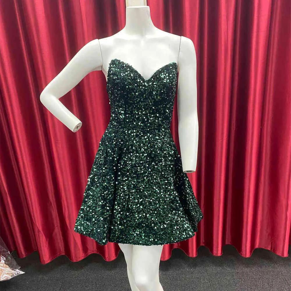 Sweetheart Dark Green Sequins A-Line Homecoming Dress Y1409 by simplepromdress