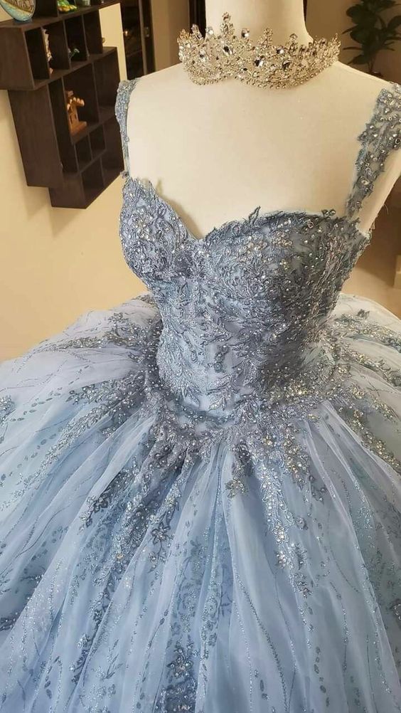 Blue Wedding Dresses Lace Tulle Princess Dress Sweet 16 Dress - VelvetHem
