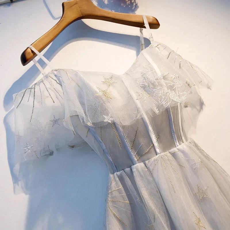 Cute gray tulle short homecoming dress s96 (ZD12610)