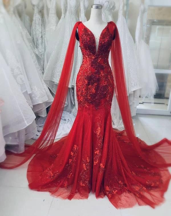 Unique Red Vintage Wedding Dress,Princess Bridal Gown Mermaid Prom Dress Y1573 by simplepromdress