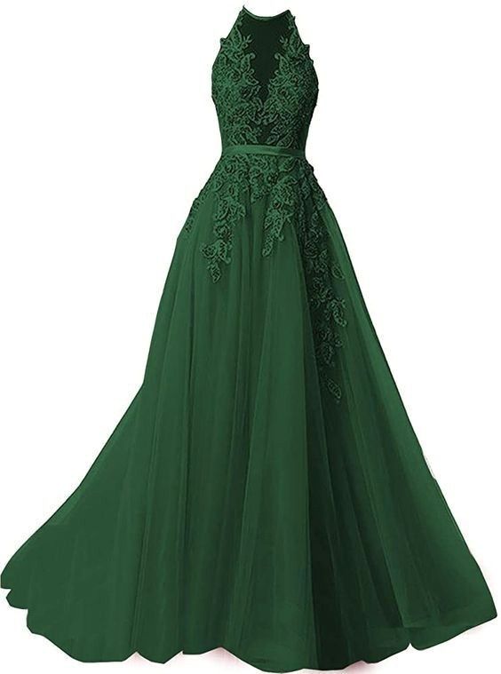 A-line Prom Dresses Spaghetti Straps Applique Prom Dress Evening Dresses - VelvetHem