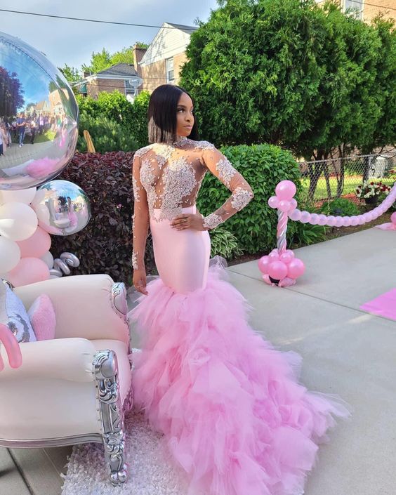 Pink Mermaid Prom Dress Senior Prom Charming Evening Dress - View 2 | VelvetHem