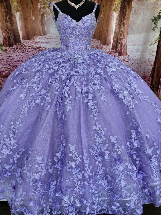 Purple princess ball gown quinceanera dress sweet 16 dress butterflies quinceanera dress - VelvetHem