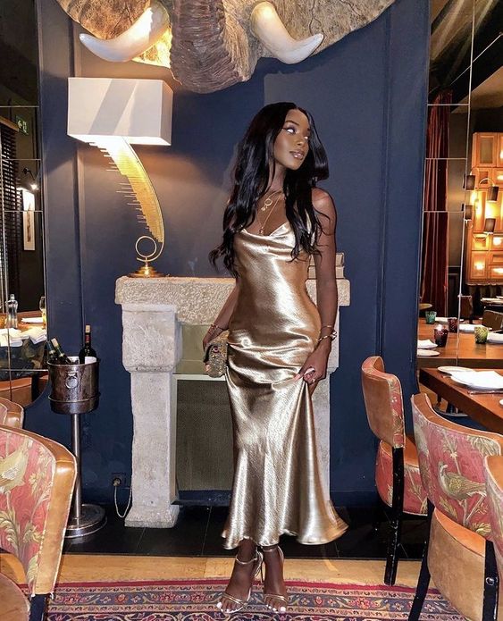 Mermaid Spaghetti Straps Long Prom Dress Gold Charming Evening Dress Black Girls Prom Dress