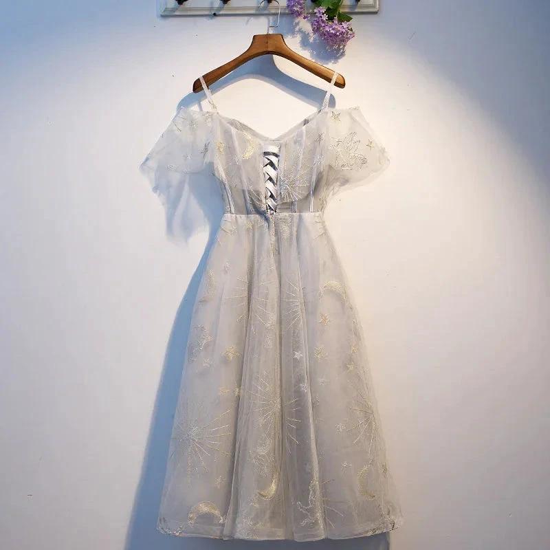 Cute gray tulle short homecoming dress s96 (ZD12610)
