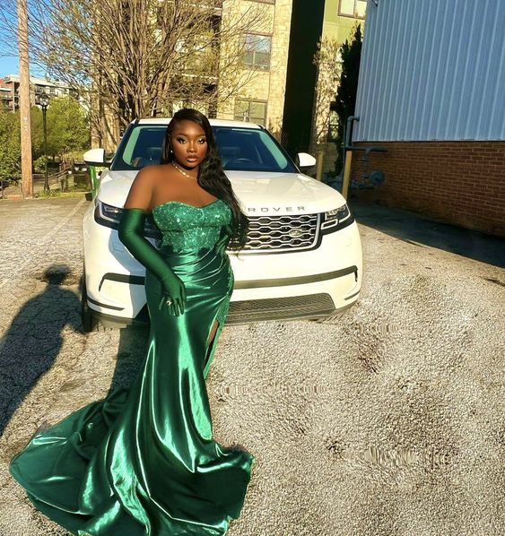 Emerald Green Evening Dress Satin Long Prom Dress For Women Without Gloves - VelvetHem
