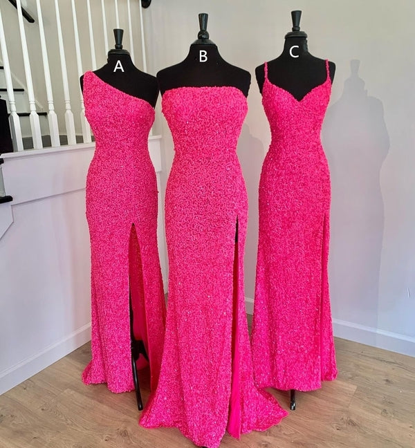Gorgeous Mermaid Hot Pink Sequin Long Formal Dress,Charming Evening Dress Y1286 - VelvetHem