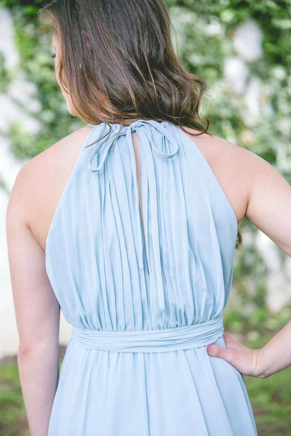 Floor-Length High Split Blue Chiffon Sleeveless Bridesmaid Dress (ZD13216)