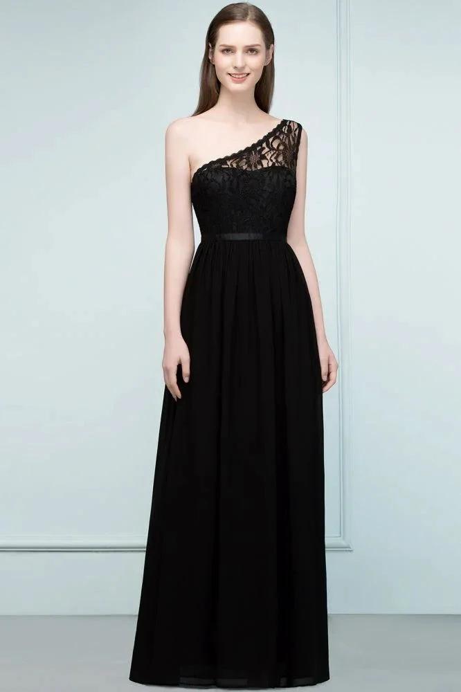 Floor Length Lace Chiffon A-line One-shoulder Bridesmaid Dresses with Sash (ZD13060)