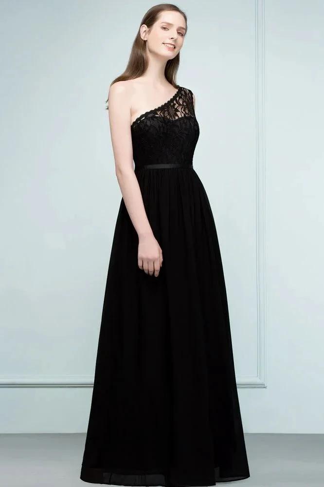 Floor Length Lace Chiffon A-line One-shoulder Bridesmaid Dresses with Sash (ZD13060)